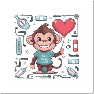 Get Well Soon Cute Monkey Posters and Art